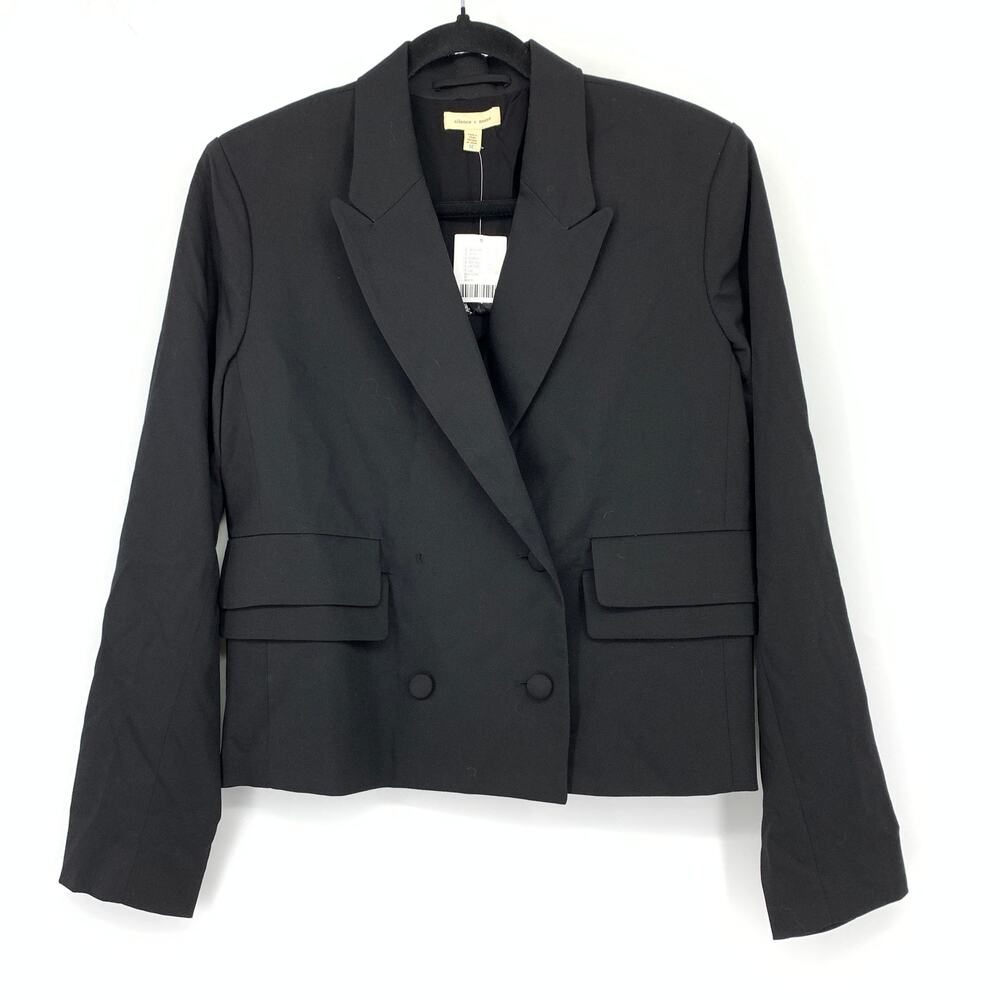 Urban Outfitters Silence + Noise Cropped Tuxedo Style Blazer Sz M Black NEW